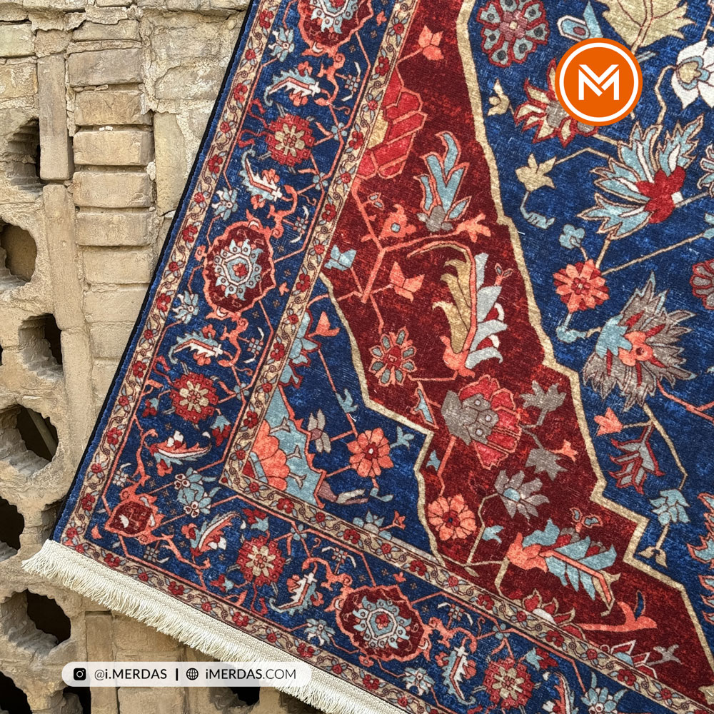 فرش کهنه نما کد 100343 زمینه سرمه ای